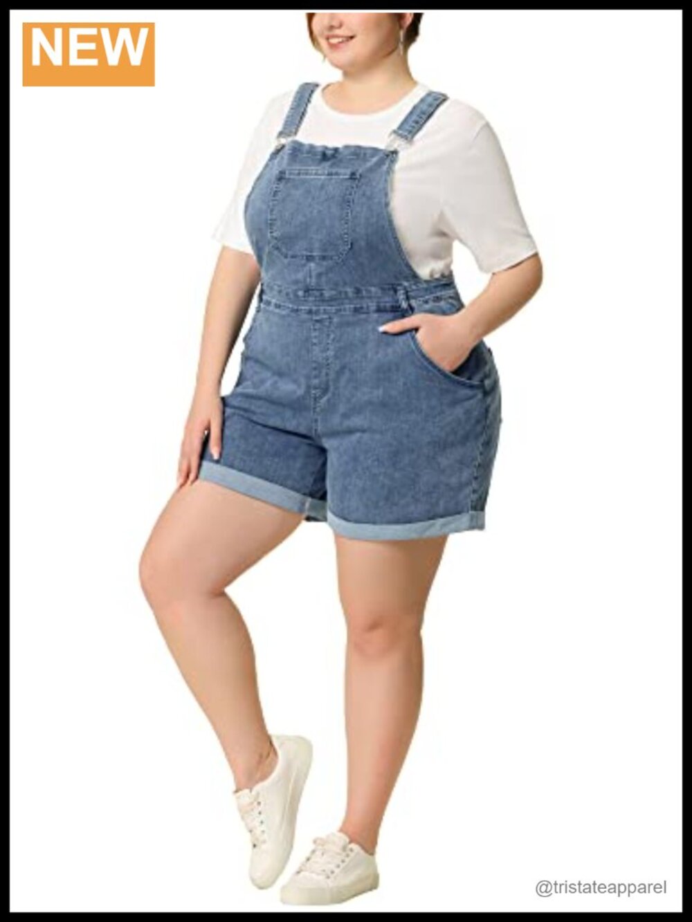 Plus Size Denim Overall Shorts Roll Hem Pinafore Jean Jumpsuit